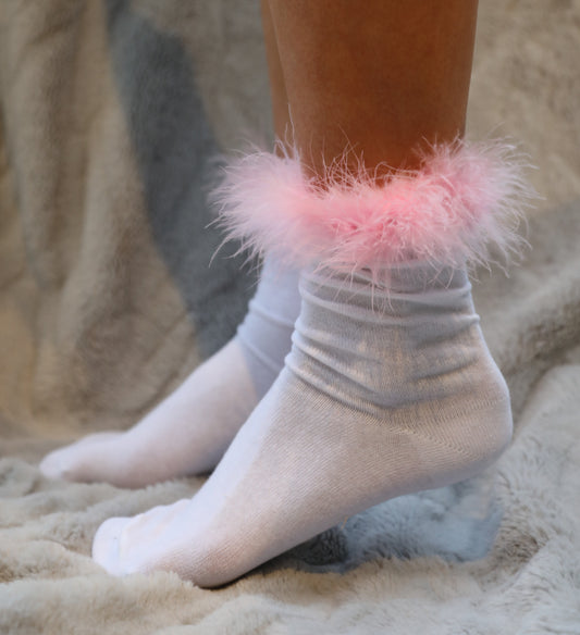 light pink fluffy / feathered rave socks❀